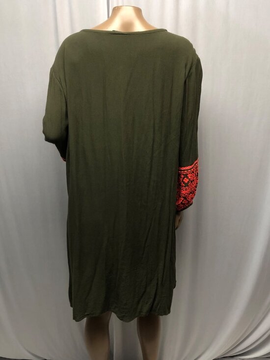 ANA Olive Green Embroidered Tunic Dress Womens Size XL Embroidered Tassel NEW - Picture 4 of 8